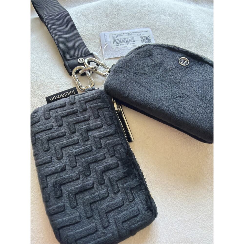 Authentic Lululemon Dual Pouch Wristlet L Monogram Velvet Colour Black